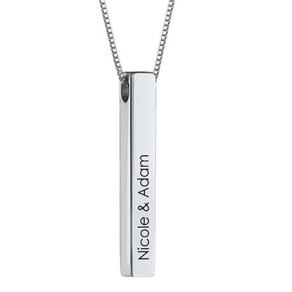 Engraved 3D Bar Necklace in Sterling Silver